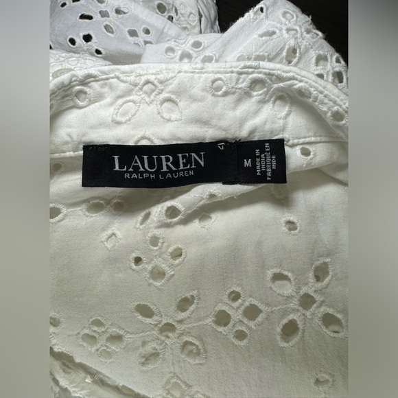 Lauren Ralph Lauren Black Label White Eyelet Long Sleeve Button Down Shirt SizeM - Picture 6 of 12